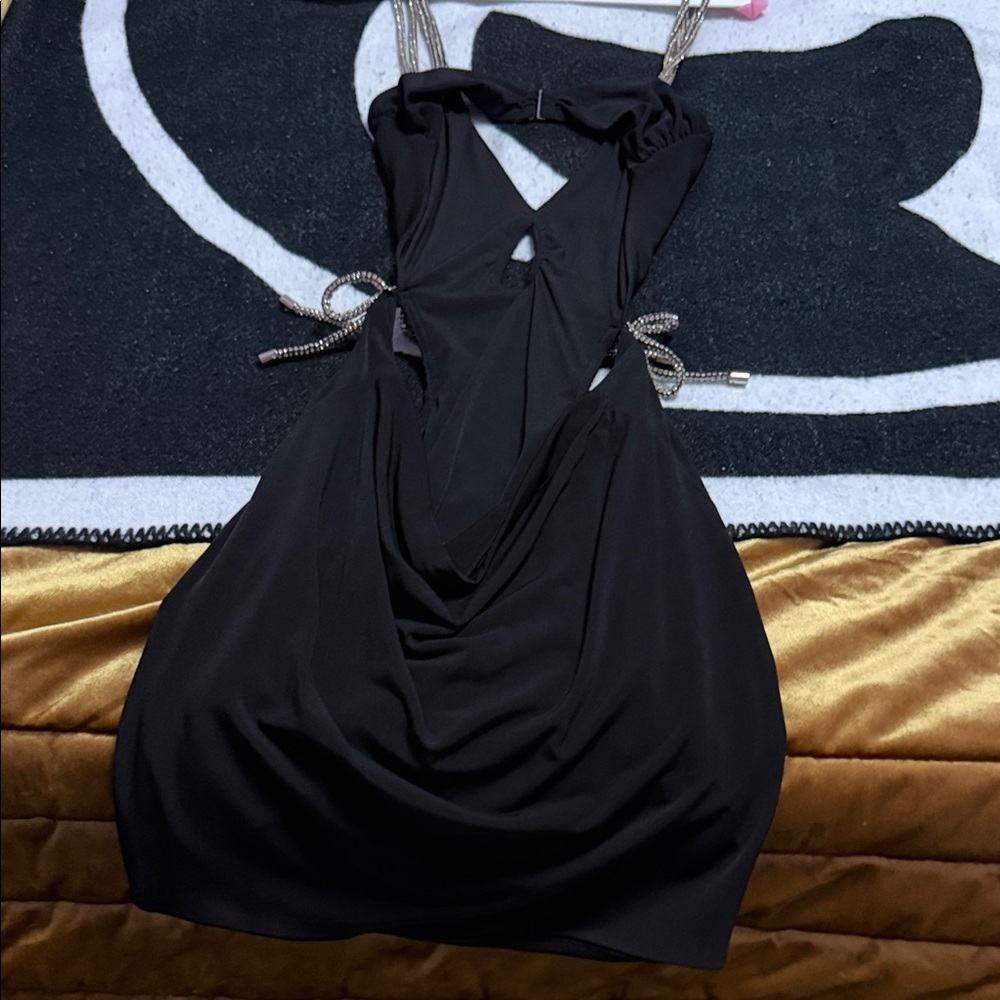 House of CB Black Backless Dress with Silver Straps
